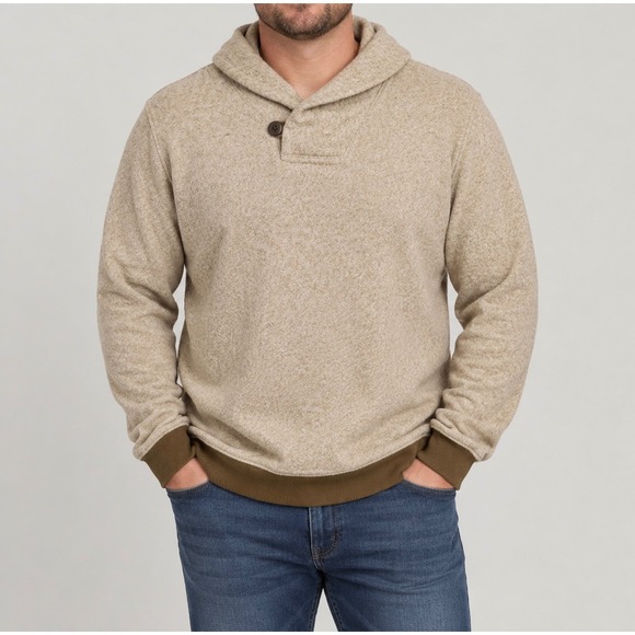 L.L. Bean Other - LL Bean Sweatshirt Mens XXL Beige Shawl Collar Pullover Fleece Cotton Blend